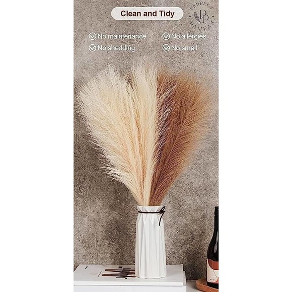 Perfect Pampas Grass 8 Faux Stems 17 " White/ Beige/Taupe Mixed Home Decor NIB - Picture 3 of 7